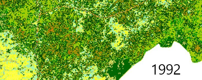 Image shows the landcover map according to the ESA CCI land cover classification from 1992.